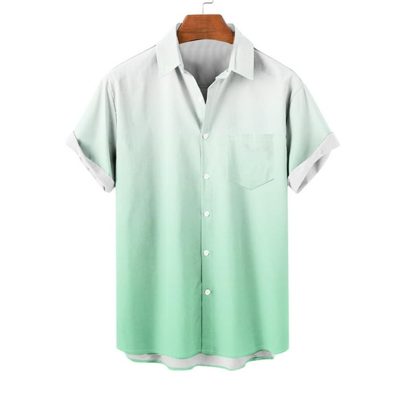 Mens Big and Tall Shirts S-5X Plus Size Short Sleeve Button-Down Collared Tshirts Shirt with Pocket Casual Gradient Printed Beach Tees Tops