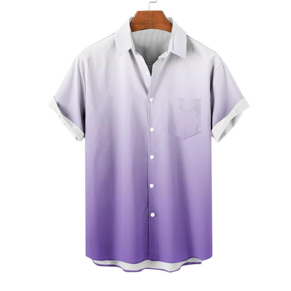 Mens Big and Tall Shirts S-5X Plus Size Short Sleeve Button-Down Collared Tshirts Shirt with Pocket Casual Gradient Printed Beach Tees Tops