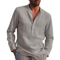 thumbnail image 1 of Mens Big and Tall Shirts with Pocket Long Sleeve Button Stand Collared Cotton Blend T-Shirts Casual Solid Loose Pullover Comfort Work Tops M-4X, 1 of 5