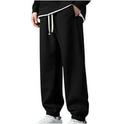 Mens Big and Tall Sweatpants Plus Size with Pockets Tapered Leg Drawstring Pants Casual Loose Solid Comfort Elastic Waist Jogger Hiking Trousers S-5X