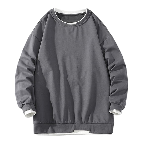 Mens Big and Tall Sweatshirt, Long Sleeve Pullover for Men Fall Fashion Loose Fit Solid Color Crewneck Sweatshirts S-3XL
