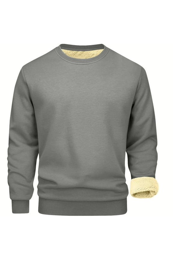 Mens Big and Tall Sweatshirts, Men's Sherpa Lined Sweatshirts Fleece Pullover Basic Tops Warm Crewneck Winter Sweatshirt S-4XL
