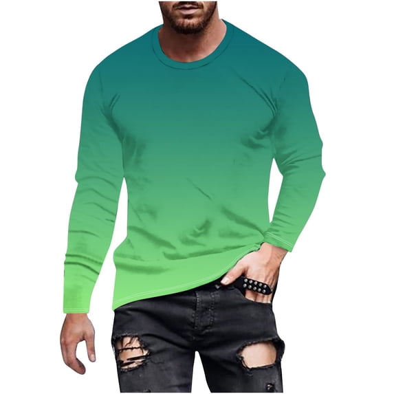 Mens Big and Tall T-Shirts, Crewneck T Shirts for Men Fall Fashion Loose Fit Ombre Tie Dye Long Sleeve Shirt Tops S-5XL
