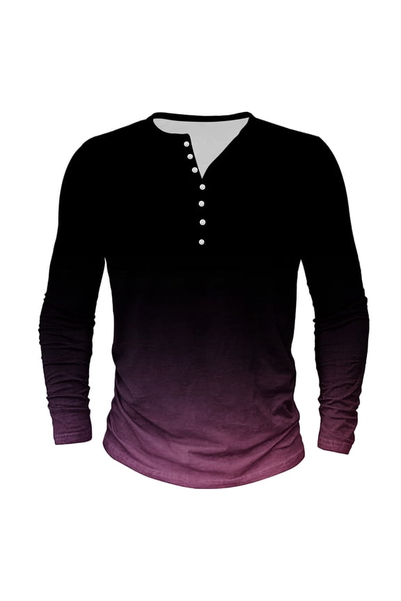 Mens Big and Tall T-Shirts, Henley Shirts for Men Fall Fashion Loose Fit Ombre Tie Dye Basic Button Up Long Sleeve Tshirts S-5XL