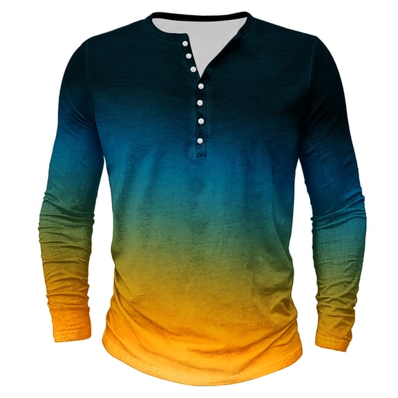Mens Big and Tall T-Shirts, Henley Shirts for Men Fall Fashion Loose Fit Ombre Tie Dye Basic Button Up Long Sleeve Tshirts S-5XL