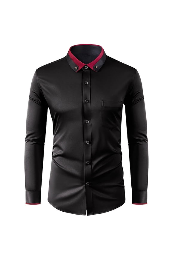 Mens Big and Tall T-Shirts, Long Sleeve Shirts for Men Fall Business Casual Solid Color Lapel Button Down Dressy Blouses S-4XL