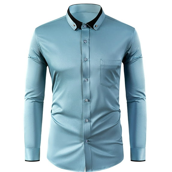 Mens Big and Tall T-Shirts, Long Sleeve Shirts for Men Fall Business Casual Solid Color Lapel Button Down Dressy Blouses S-4XL