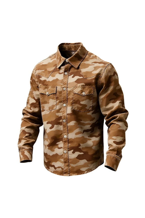 Mens Big and Tall T-Shirts, Long Sleeve Shirts for Men Fall Fashion Loose Fit Camo Printed Lapel Button Down Tshirts with Pockets