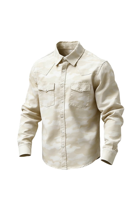 Mens Big and Tall T-Shirts, Long Sleeve Shirts for Men Fall Fashion Loose Fit Camo Printed Lapel Button Down Tshirts with Pockets