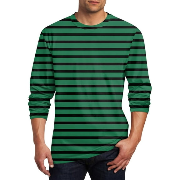 Mens Big and Tall T-Shirts, Long Sleeve Shirts for Men Fall Fashion Loose Fit Striped Printed Basic Crewneck Tees Tops M-5XL