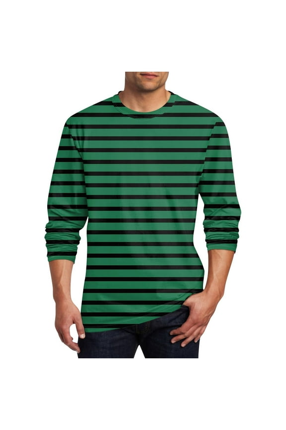 Mens Big and Tall T-Shirts, Long Sleeve Shirts for Men Fall Fashion Loose Fit Striped Printed Basic Crewneck Tees Tops M-5XL