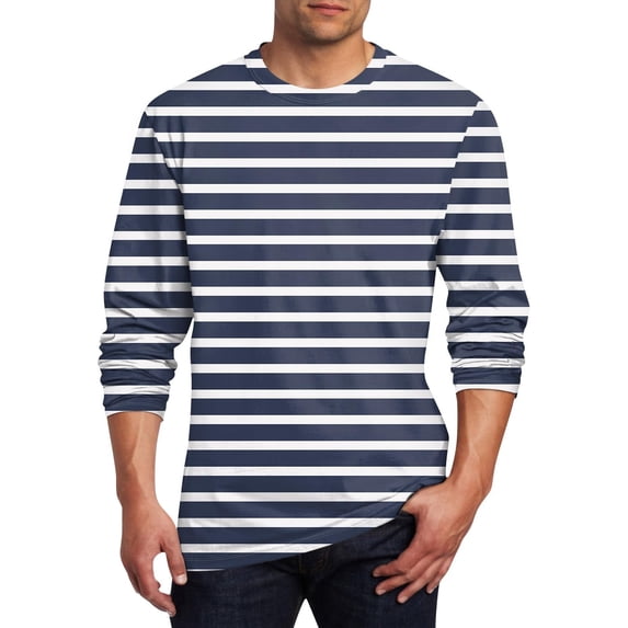 Mens Big and Tall T-Shirts, Long Sleeve Shirts for Men Fall Fashion Loose Fit Striped Printed Basic Crewneck Tees Tops M-5XL