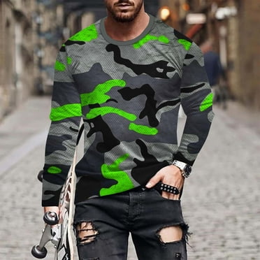 Mens Big and Tall T-Shirts M-4X Plus Size Long Sleeve Round Neck Breathable T-Shirts Casual Camouflage Printed Loose Comfort Pullover Tops Clearance