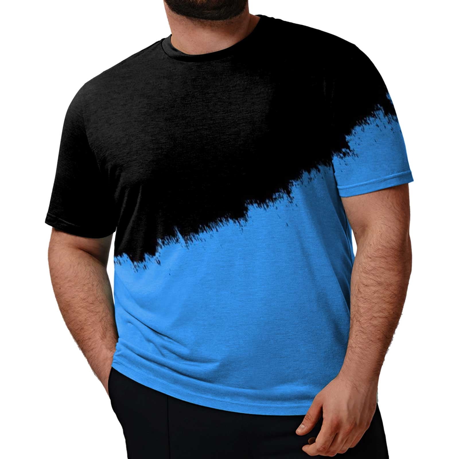 Mens Big and Tall Fashion Spring Summer Casual Short Sleeve O Neck Printed T Shirts (Blue, XXXL