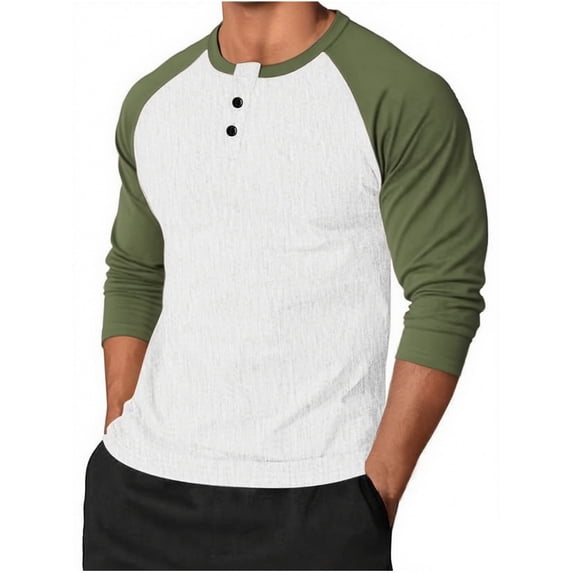 Mens Big and Tall T-Shirts, Raglan Long Sleeve Shirts for Men Fall Fashion Loose Fit Solid Color Button Up Henley Shirt Tops