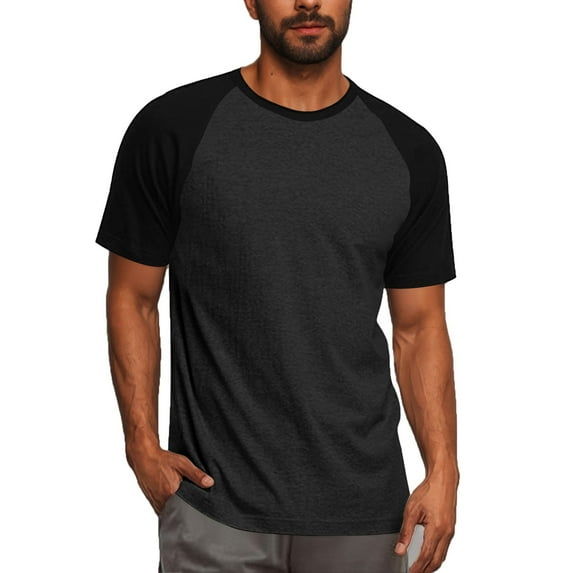 Mens Big and Tall T-Shirts, Raglan Short Sleeve Shirts for Men Summer Fashion Color Patchwork Crewneck Tees