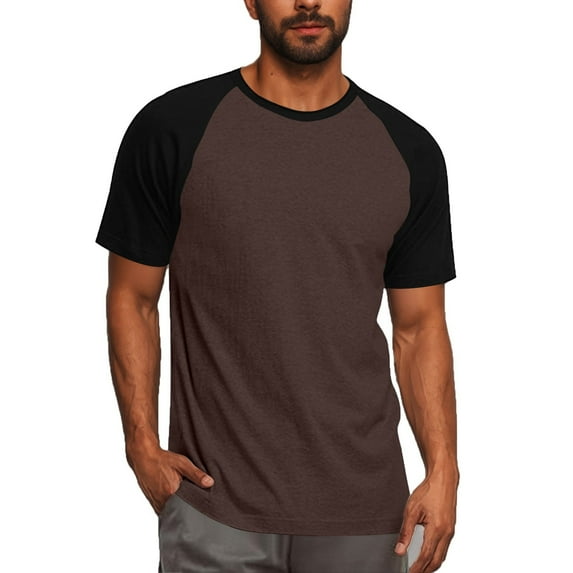 Mens Big and Tall T-Shirts, Raglan Short Sleeve Shirts for Men Summer Fashion Color Patchwork Crewneck Tees