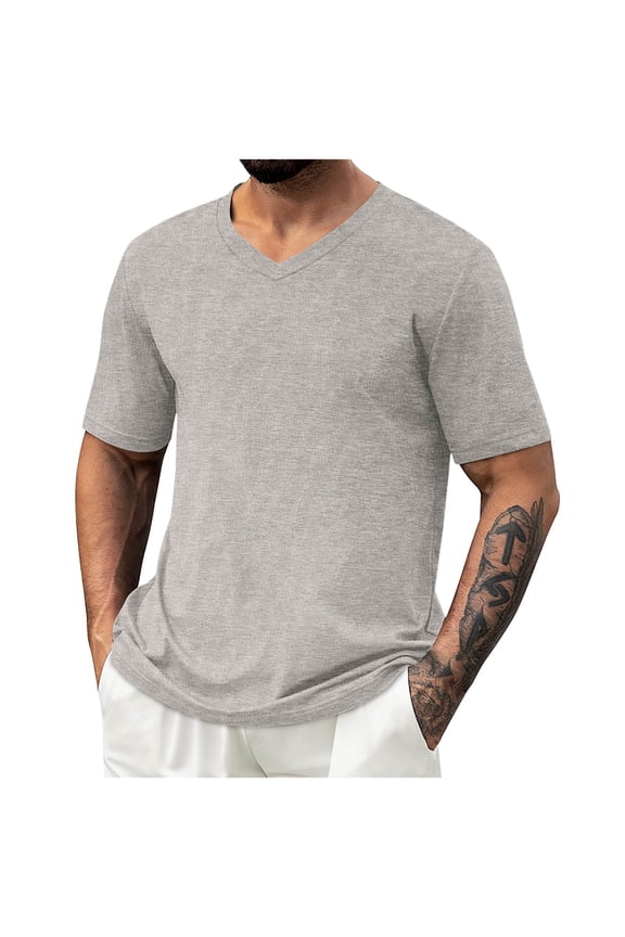 Mens Big and Tall T-Shirts, Short Sleeve Shirts for Men Summer Casual Loose Fit Solid Color Basic V Neck Tees Tops