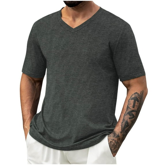 Mens Big and Tall T-Shirts, Short Sleeve Shirts for Men Summer Casual Loose Fit Solid Color Basic V Neck Tees Tops
