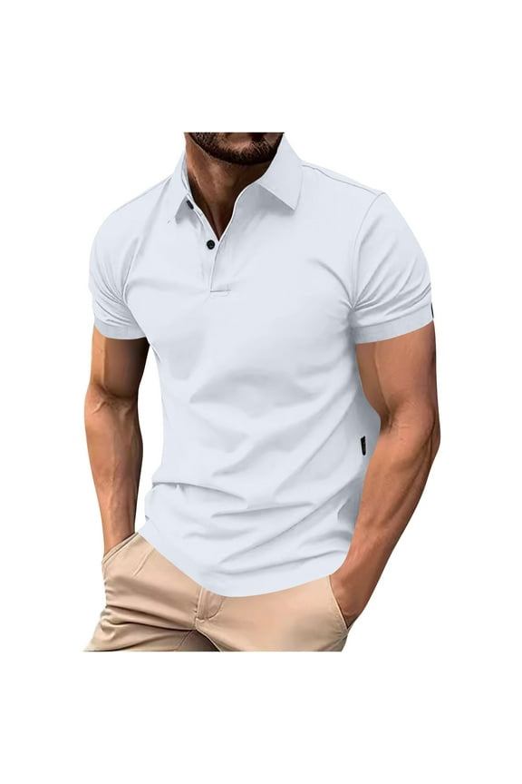Mens Big and Tall T-Shirts, Short Sleeve Shirts for Men Summer Casual Loose Fit Solid Color Lapel Button Up Graphic Tees
