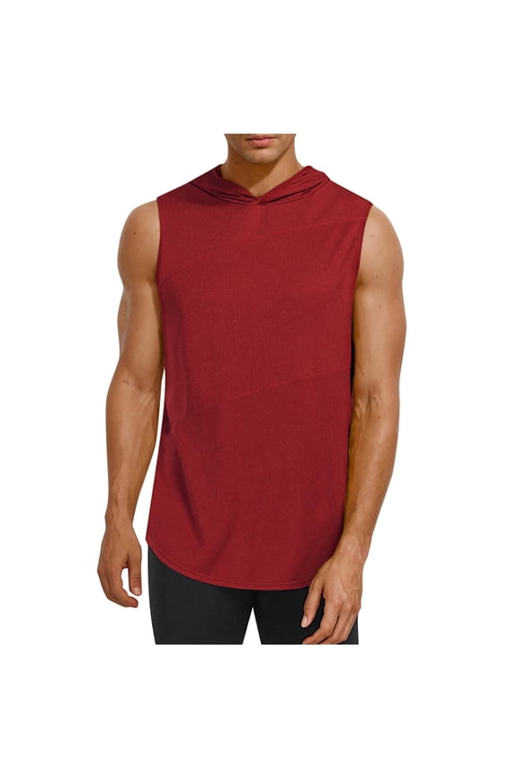 Mens Big and Tall Tank Tops, Hoodies for Men Summer Casual Loose Fit Solid Color Crewneck Hooded Sleeveless Shirts Tanks