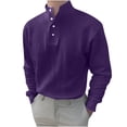 thumbnail image 1 of Mens Big and Tall Tees Shirts M-5X Plus Size Long Sleeve Button Stand Collared Tops Casual Solid Color Relaxed Pullover Workwear T-Shirts, 1 of 6