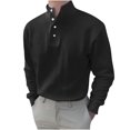 thumbnail image 1 of Mens Big and Tall Tees Shirts M-5X Plus Size Long Sleeve Button Stand Collared Tops Casual Solid Color Relaxed Pullover Workwear T-Shirts, 1 of 5