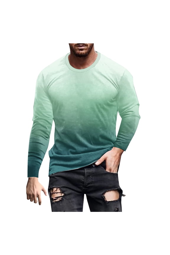 Mens Big and Tall Tops, Long Sleeve Shirts for Men Fall Fashion Loose Fit Ombre Tie Dye Crewneck T-Shirts S-5XL