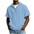 thumbnail image 1 of Mens Big and Tall Waffle T-Shirts, Half Zip Up Hoodies for Men Summer Casual Vintage Solid Color Short Sleeve Shirts with Pockets, 1 of 6