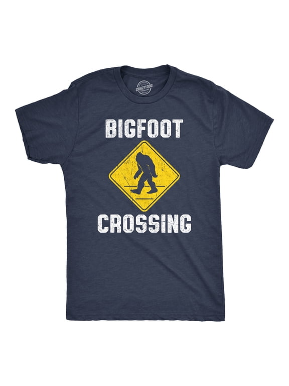 Mens Bigfoot Crossing T Shirt Funny Sasquatch Road Warning Sign Tee for Guys Graphic Tees