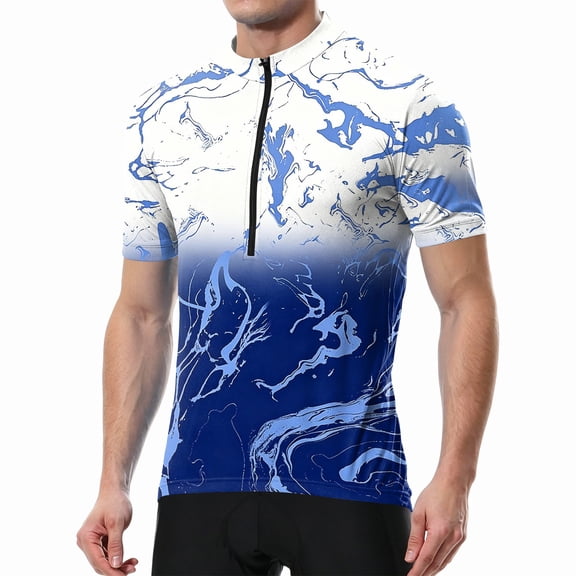Mens Bike Jersey Graphic Short Sleeve Cycling Jersey, Quick Dry Moisture Wicking Bike Shirt Breathable Mesh for Mountain Road Riding Blue M