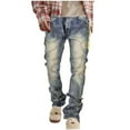 thumbnail image 1 of Mens Biker Moto Washed Jeans Distressed Slim Fit Ripped Straight Leg Denim Pants Harajuku Hip Hop Trouser, 1 of 7