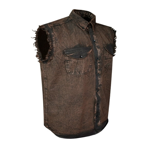 Mens Biker cut off Cotton Shirt Sleeveless Denim Shirt Cowboy Button Down Shirts with Front Pocket