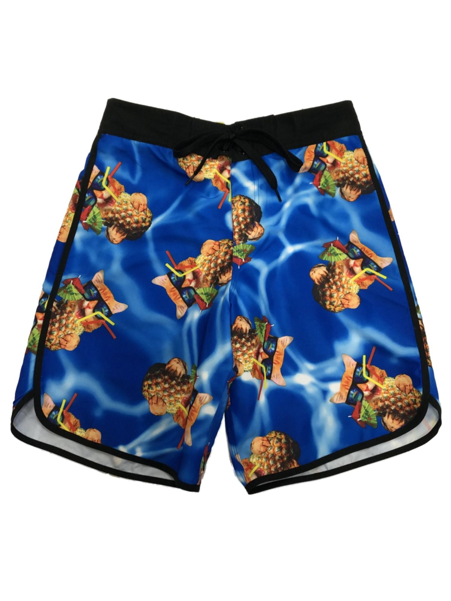 Mens Bioworld Blue Pineapple Drink Kitty Cat Swim Board Shorts Trunks Small