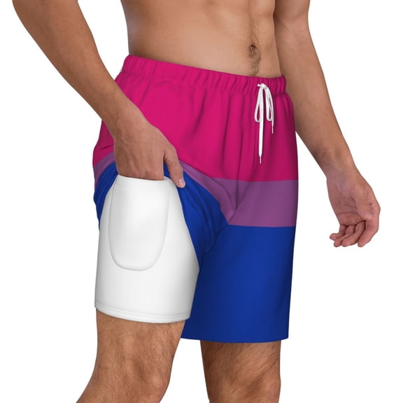 Mens Bisexual Pride Flag 2 in 1 Quick Dry Swim Trunks with Compression Liner Beach Shorts
