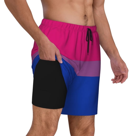 Mens Bisexual Pride Flag 2 in 1 Quick Dry Swim Trunks with Compression Liner Beach Shorts