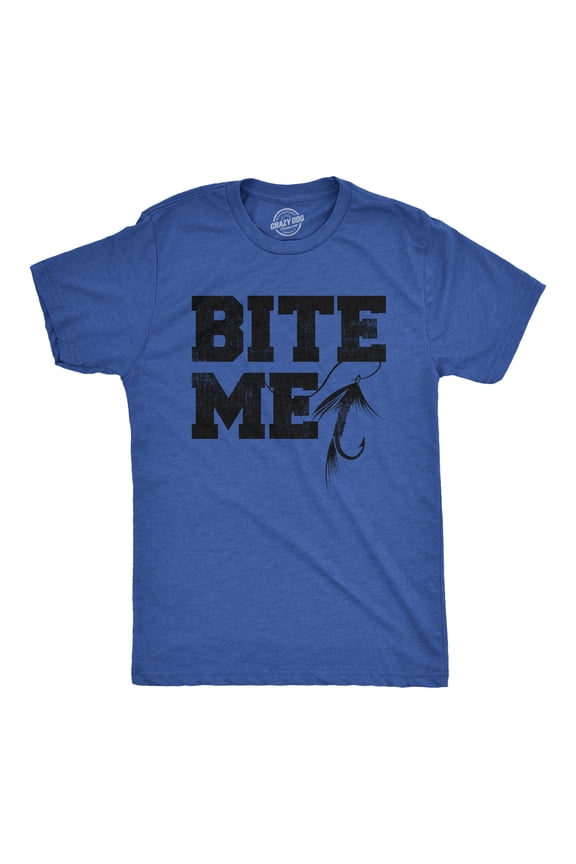 Mens Bite Me T Shirt Funny Fishing Lovers Fish Hook Lure Tee for Guys Graphic Tees