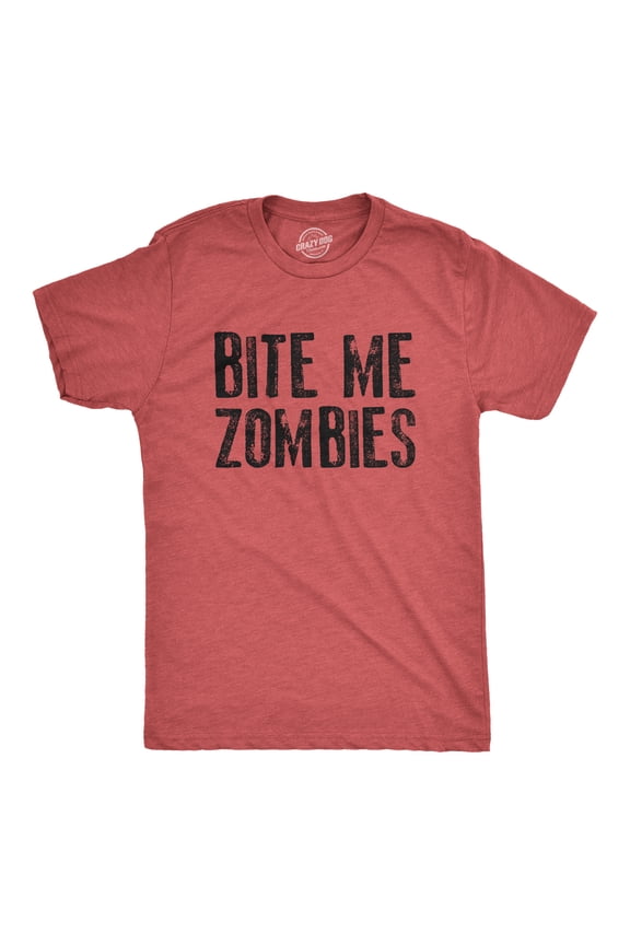 Mens Bite Me Zombies T Shirt Funny Undead Halloween Party Costume Novelty Graphic Tee Graphic Tees
