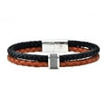 thumbnail image 1 of Mens Black And Brown Leather Stainless Steel Bracelet, 1 of 2