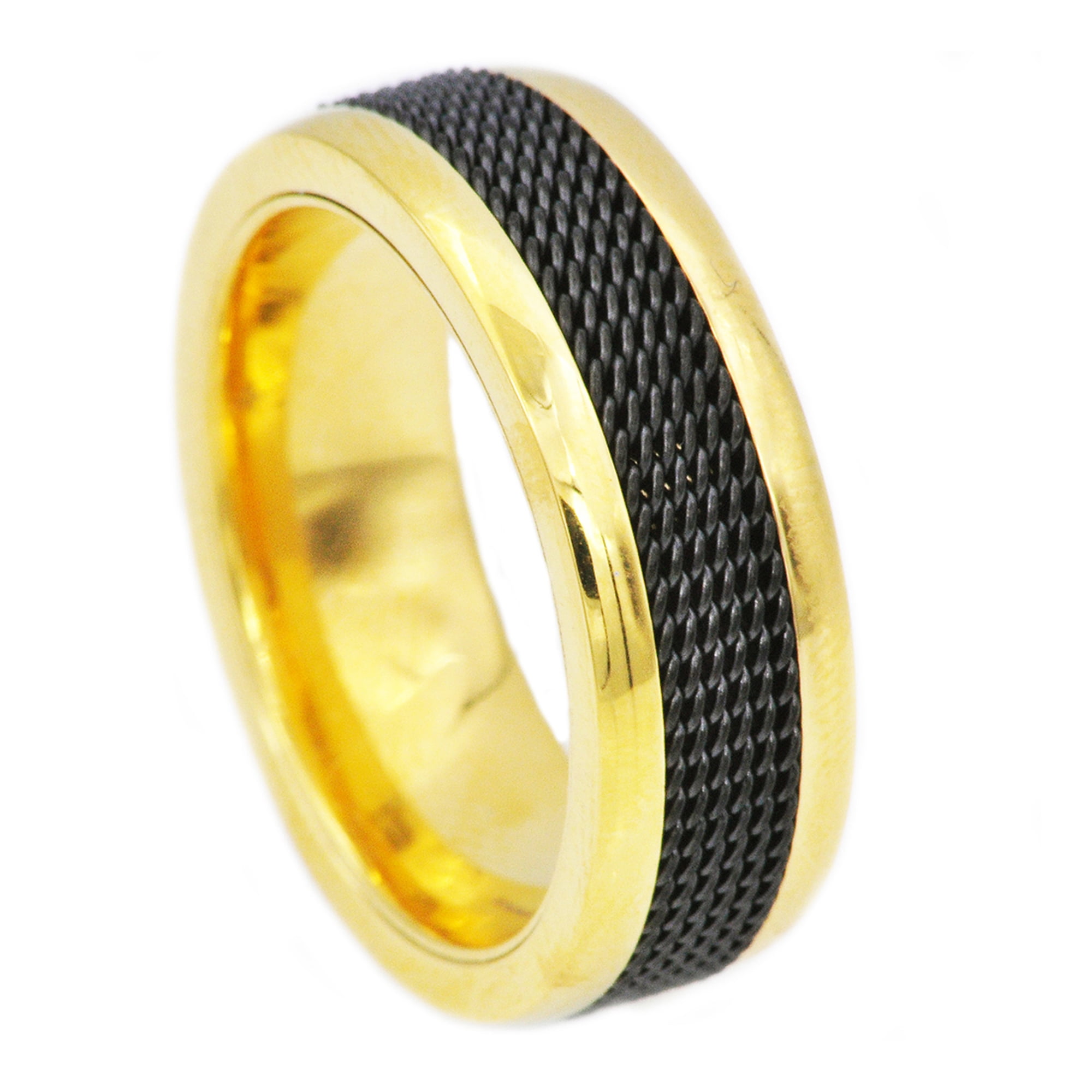 Mens Black And Gold Plated Stainless Steel Ring