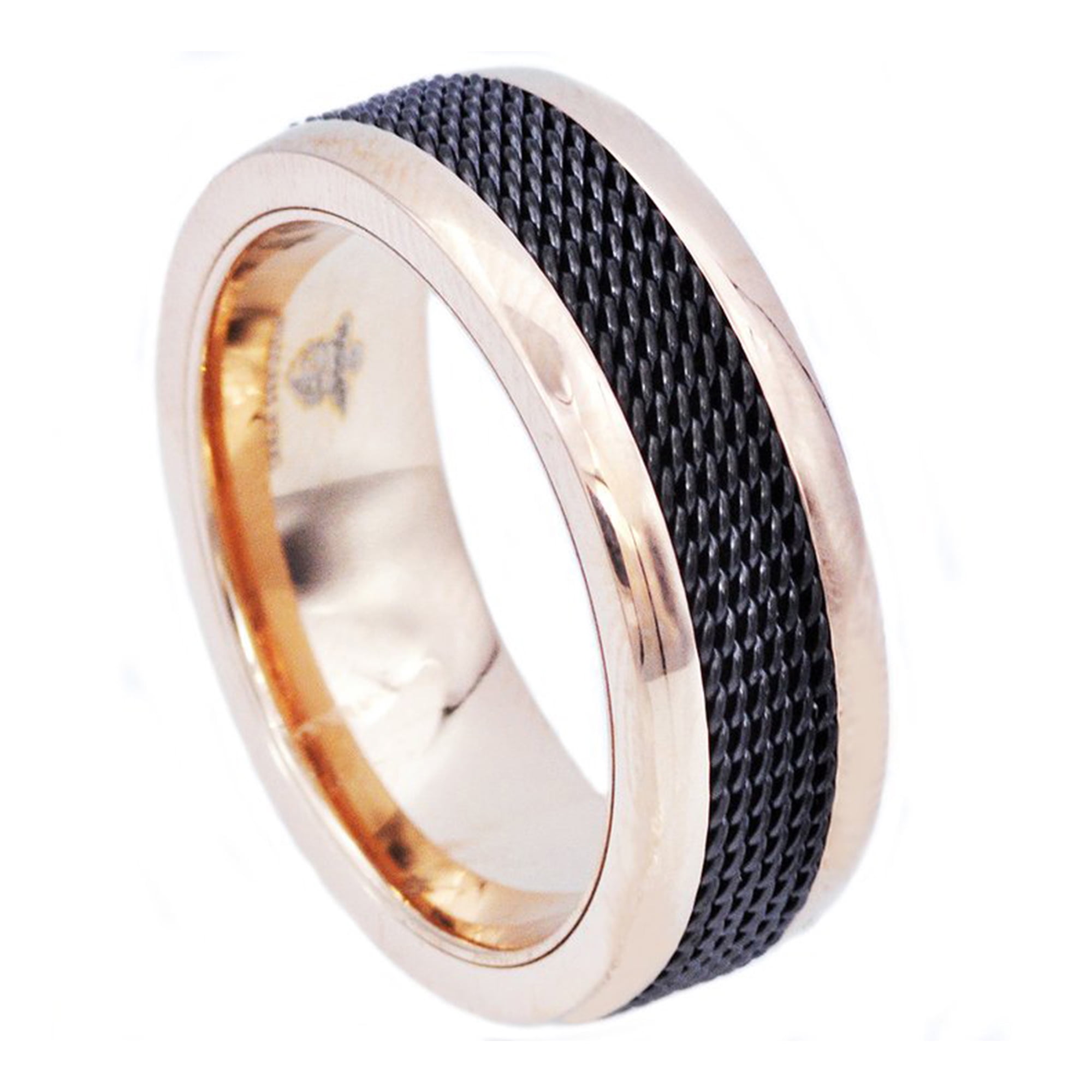 Mens Black And Rose Plated Stainless Steel Ring