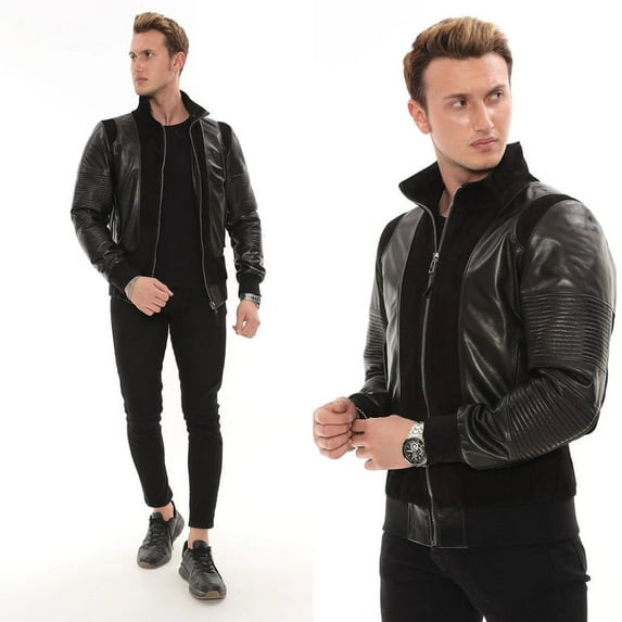 Mens Black Biker Leather Jacket Genuine Sheepskin Leather Jacket Black Motorcycle Jacket Leather Jacket For Mens
