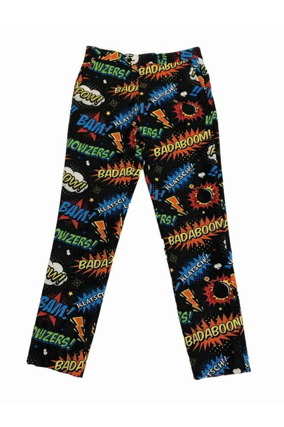 Mens Black Boom PowBadaboom Fighting Comic Book Signs Slacks Dress Pants 36