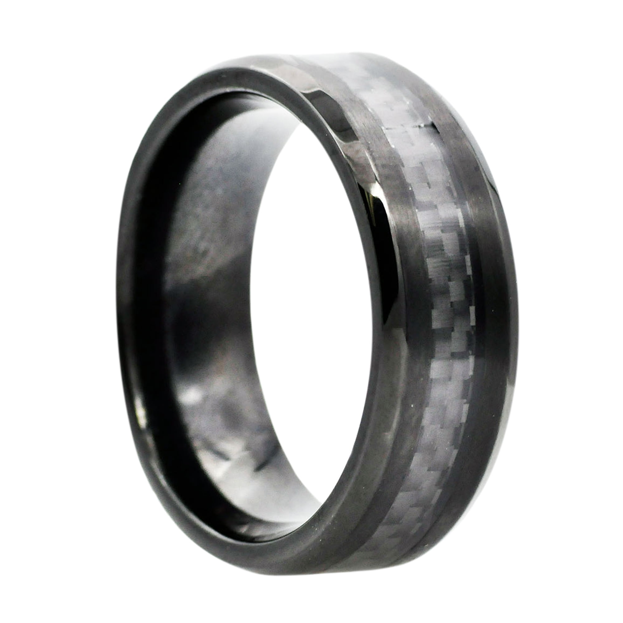 Mens Black Carbon Fiber And Black Plated Stainless Steel Band
