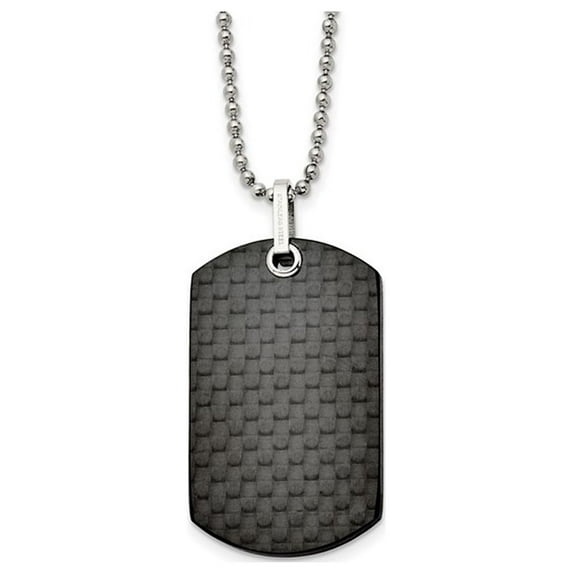 Mens Black Carbon Fiber Dog Tag Pendant Necklace in Stainless Steel with Chain (24 inches) for Men