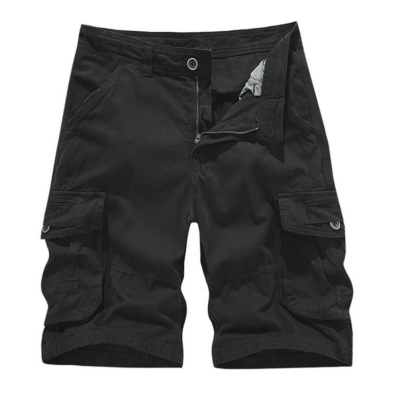 Mens Black Cargo Shorts Elastic Waistband Drawstring Lounge Shorts