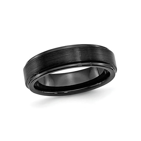 Gem & Harmony Mens Black Ceramic 6mm Ridged Edge Wedding Band Ring for Men