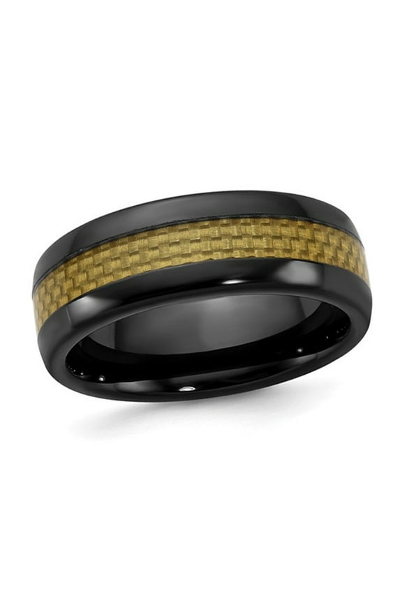 Gem & Harmony Mens Black Ceramic with Carbon Fiber Inlay Wedding Band Ring for Men