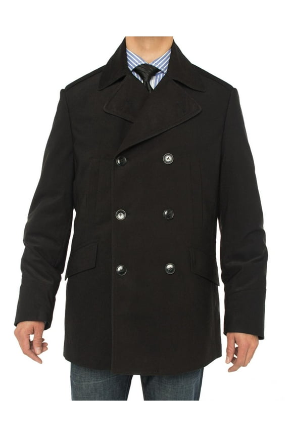 Mens Black Coat Luciano Natazzi Double Breasted Topcoat