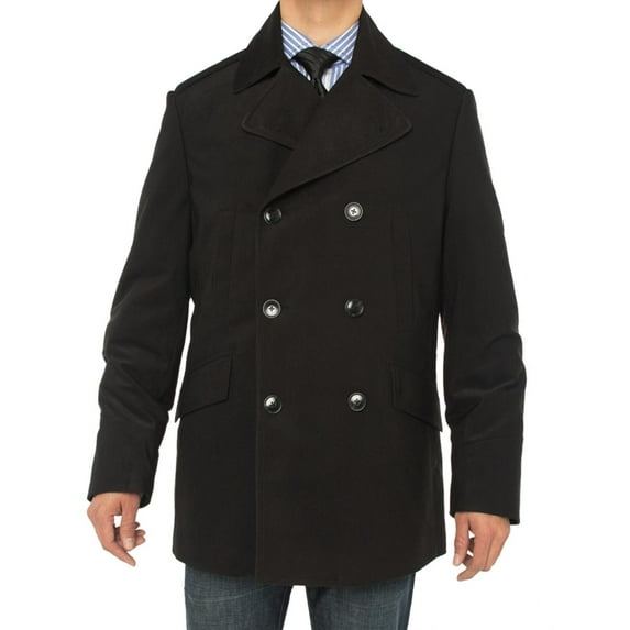 Mens Black Coat Luciano Natazzi Double Breasted Topcoat